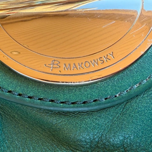 B. MAKOWSKY Gianna Green Leather Suede Hobo Shoulder Bag Silver Hardware 14x12” - Picture 5 of 16